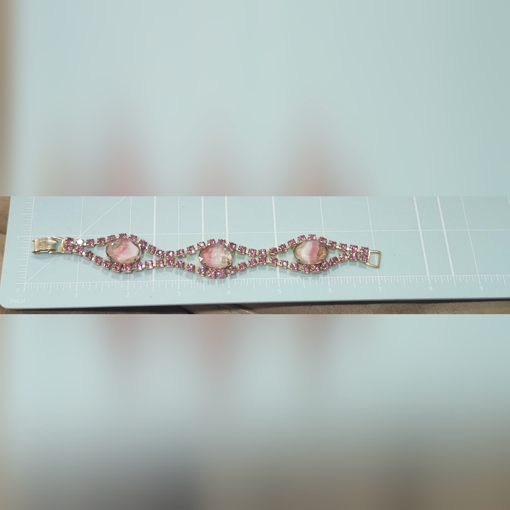 Pink Rhinestone Bracelet With 3 2 Tone Stones